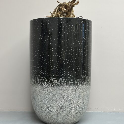 Vaas/bloempot - kunststof - zwart/wit